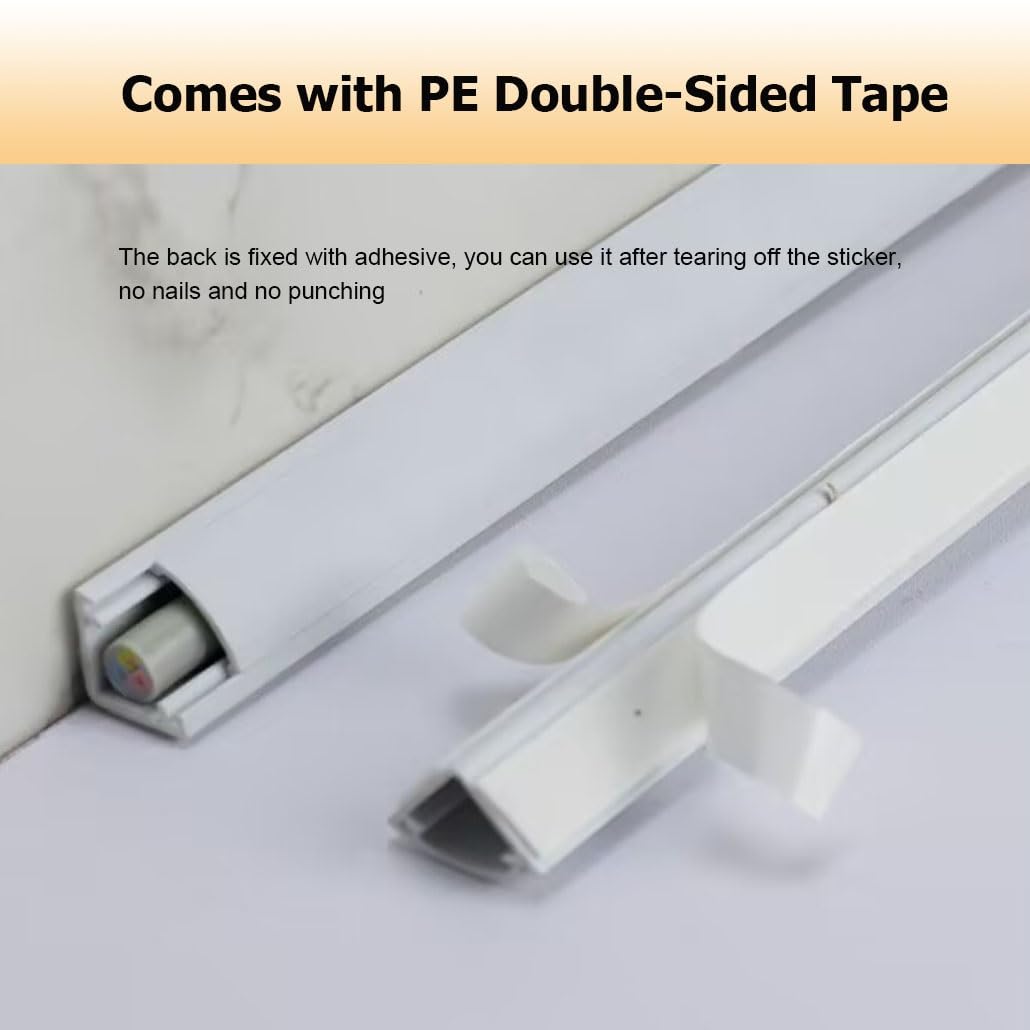 100 cm Lange PVC-Eckkabelkanalabdeckung, überstreichbarer Kabelschutz mit Selbstklebender Rückseite for Wand und Boden(White,0.55x0.55in)