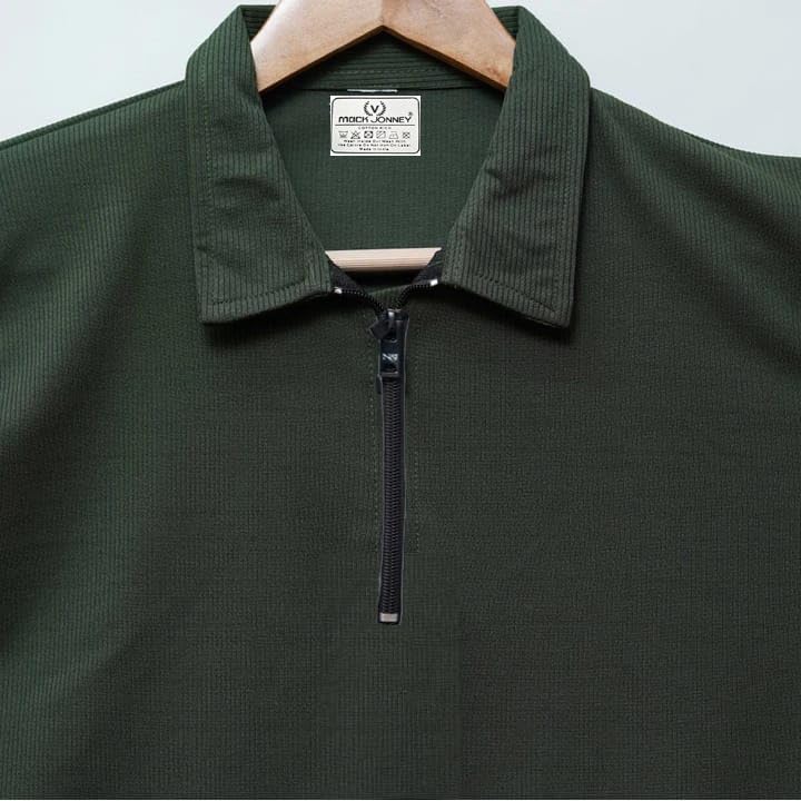 Image of Mack Jonney Ribbed |Regular Fit | Half Sleeves 100% Cotton Polo Neck Self Design with Zip T-Shirt for Men-M671