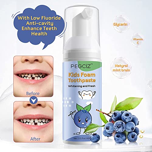 Foam Toothpaste Kids, Toddler Anti-Cavity With Low Fluoride Baking Soda Toothpaste, 360ºcare For Mouth, For Kids Age For 3 And Up, Blueberry & Watermelon Fruity Mix Pack #TOP1