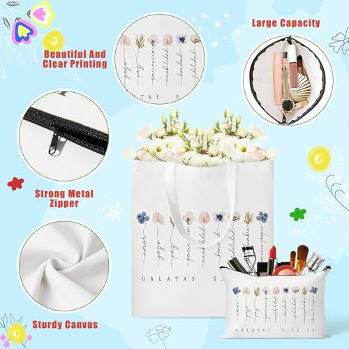Image of Y1tvei Canvas Bags Gifts, Tote Bag with Makeup Pouch, Birthday Party Favors