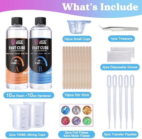 LET'S RESIN Fast Curing Epoxy Resin Kit-4 Hours Demold, 600ml/20oz Quick Curing & Bubble Free Epoxy Resin for Craft, Art, Resin Supplies with Foil Flake, Resin Cup, Stir Stick