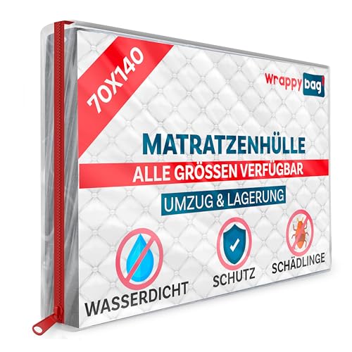 WRAPPYBAG – Schutzhülle aus Kunststoff für Matratzen – 5 Größen erhältlich – wasserdichte und reißfeste Aufbewahrungstasche – Für Umzug, Lagerung & Transport - 70x140