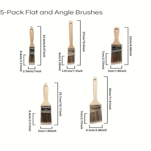 Paint Brush Set - 5 Piece Angle Brushes in Assorted Sizes, Treated Wood Handle, Walls, Stain Brush, Wall Paint Brushes, Furniture Paint Brushes for Painting Walls, Painting Brush 3 Paint Brush Set - 5 Piece Angle Brushes in Assorted Sizes, Treated Wood Handle, Walls, Stain Brush, Wall Paint Brushes, Furniture Paint Brushes for Painting Walls, Painting Brush - Image 3