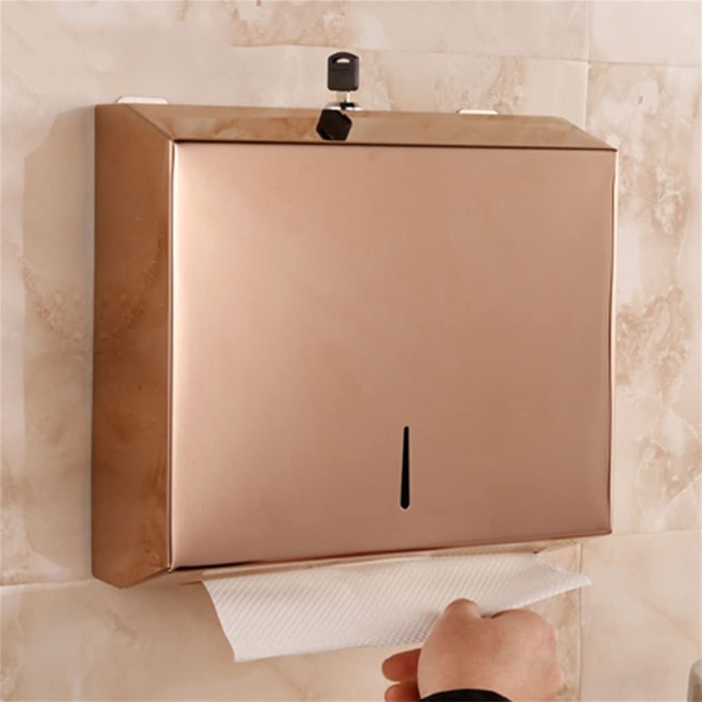 Dispenser fissato al muro dell'asciugamano di carta dell'acciaio inossidabile dell'oro rosa con la serratura per uso commerciale e domestico