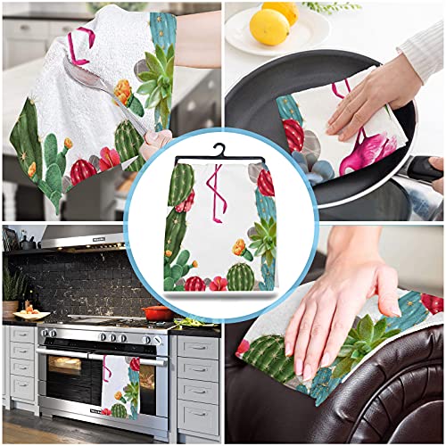 Chucoco Kitchen Towel Absorbent Dish Towels Summer Rustic Flamingos Cacti 1 Pack Soft Reusable Hand Towel Washing Cloths, Quick Drying Hanging Terry For Home Cleaningwatercolor Tropical Plants #TOP3