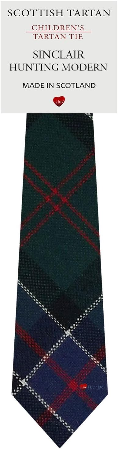 I LUV LTD Boys All Wool Tie Woven And Made in Scotland in Sinclair Hunting Modern Tartan