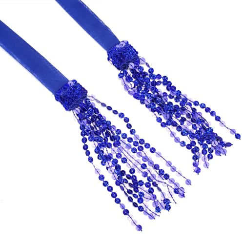 Saia feminina com franja de lantejoulas e franja para festival, Azul royal, G