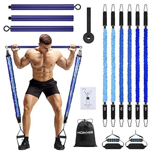 Hommie Portable Pilates Bar Kit with Resistance Bands for Men and Women£¬Upgraded 3 Section Pilates Bar with Resistance Bands (20-60lb) for Home Gym Equipment Supports Full-Body