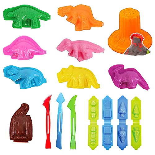 salipt 16 pièces Outils de Pâte À Modeler Dinosaure Moules Kit pour Argile Pâte à Modeler, Dough Tools D'accessoires de Jouet de Pâte de Kit de Clay pour Enfants Forme Animale Cover