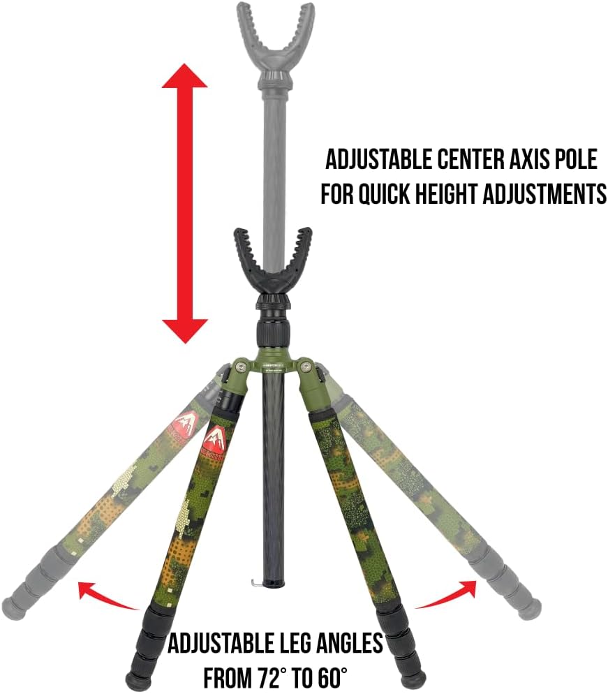 Rekon Gear CFS-1 Ultra-Light Carbon Fiber Shooting Sticks with Non-Marring 360° Y-1 Yoke, Camo Leg Wraps, Twist Lock Legs, Quick Elevation Adjustment Center Axis Pole R002