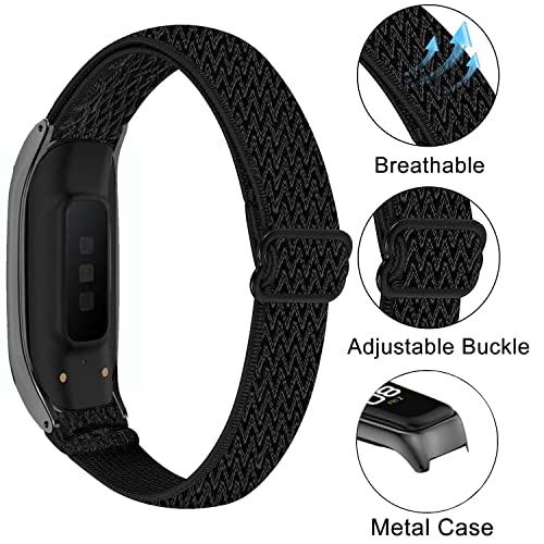 2 Pack Nylon Bands Compatible with Samsung Galaxy Fit 2 SM-R220, Stretchy Watch Band Sport Strap Wristband for Women Men, Elastic Replacement Bands for Samsung Galaxy Fit2 Smartwatch-Black/Navy Blue