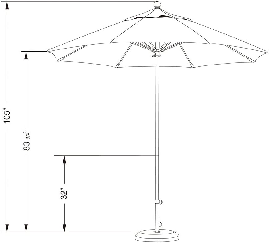 California Umbrella 9' Round 100% Fiberglass Frame Market Umbrella, Push Lift, Black Pole, Pacifica Yellow Fabric