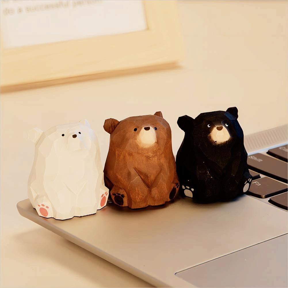 Small Sitting Wooden Bear Figurines, 3-Pack – Hand-Carved Brown, Polar & Black Bears, 1.4" Cute Desk & Monitor Top Decor, Gift for Animal Lovers - Image 3