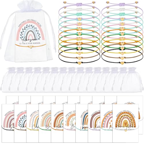 Fumete 20 Sets Inspirational Encouragement Gifts bulk Employee Appreciation Gift for Women Heart String Bracelets with Cards Bags for Female Coworker Friend