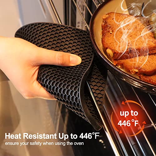 Coomin Silicone Trivets For Hot Dishes - 4 Heat Resistant Mats For Countertops, Multipurpose Non-Slip Hot Pads For Kitchen Potholders, Jar Opener, Spoon Holde, Food Grade Silicone（Black） #TOP2