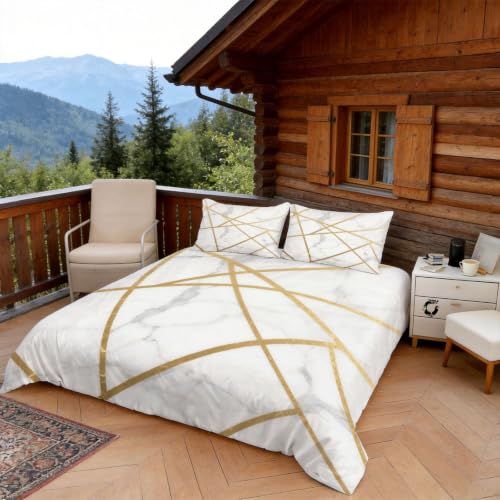 Housse de couette 220x240 marbre pour lit 2 personnes avec taies