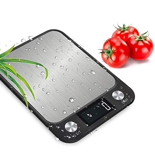 Stainless Steel Digital Kitchen Scale 10kg 5kg High Precision 1g Waterproof Electronic Scale Food Baking Scales, Tare, Battery Powered (Color : White, Size : 10kg/1g) (Black 5kg/1g) (Black 5kg/1g)