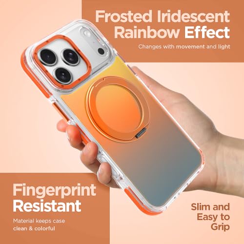 Image of Magnetic for iPhone 17 Pro Case with 360 Stand [Compatible with Magsafe] [Fluorescent Design] [1 Screen Protector] Slim Translucent Matte Case for iPhone 17 Pro 6.3 inch, Orange