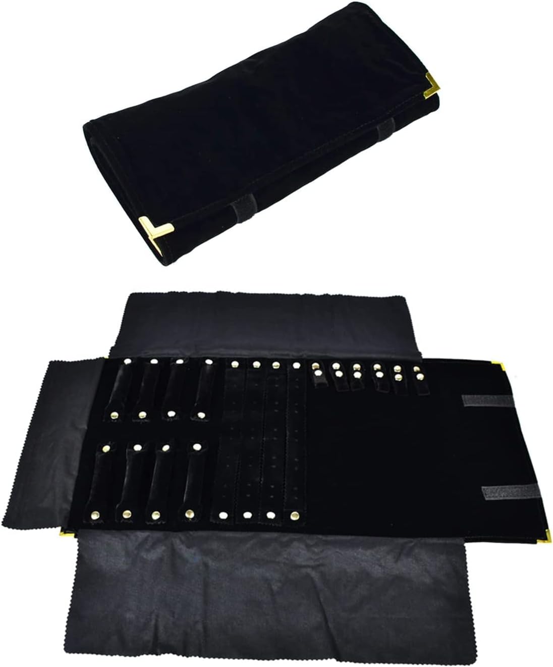 Flannel Travel Jewelry Roll Portable Metal Four Corners Jewelry Holder Travel Bag Jewelry Travel Organizer Jewelry Organizer for Necklaces Earrings Bracelets Rings Brooches