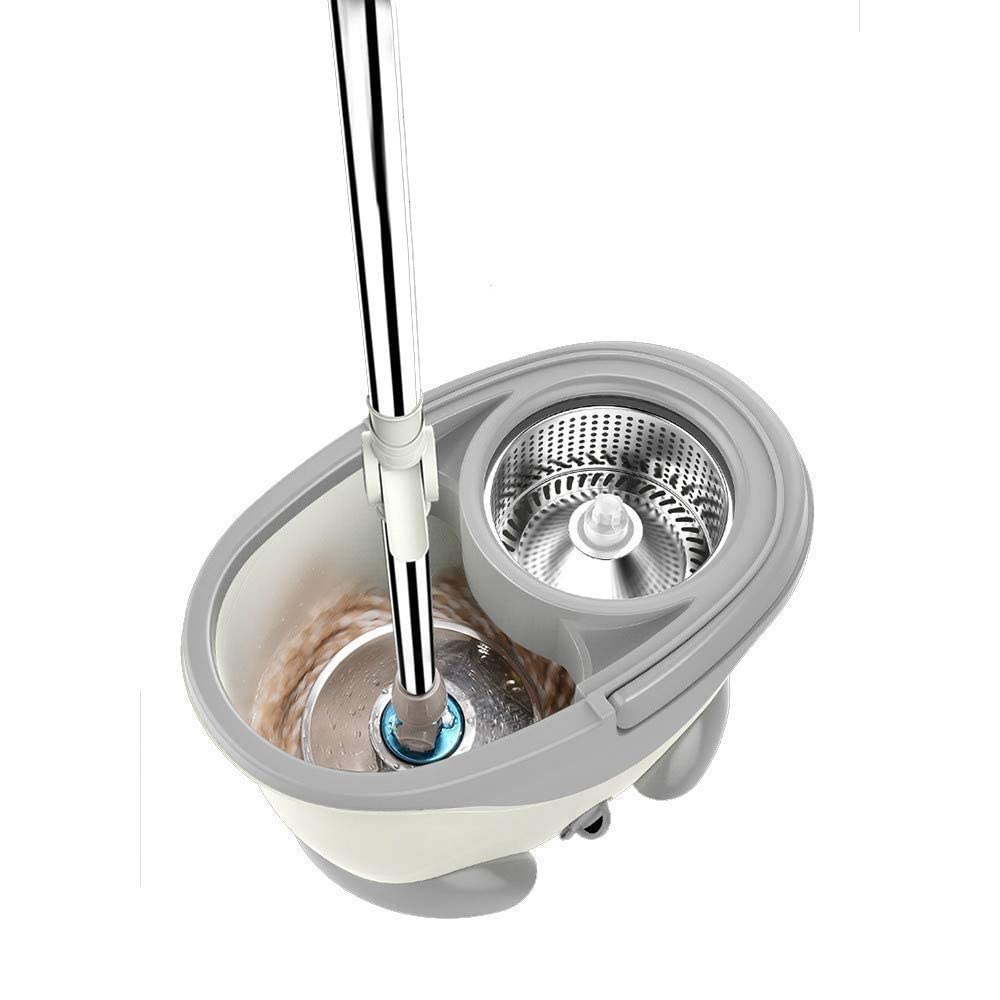Mocio Rotante 360 ° Sistema Premium in Acciaio Inossidabile e Secchio ~ Mocio autostrizzante con Teste in Microfibra