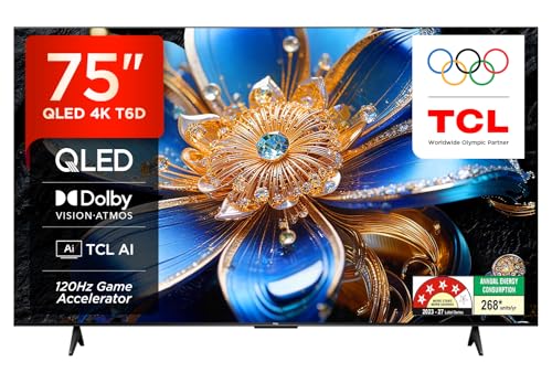 TCL 189 cm (75 inches) 4K Ultra HD Smart QLED Google TV | HDR 10+ | 120Hz Game Accelarator | Dolby Vision & Atmos | 35W Speaker Output | 75T6D