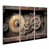 islandburner Bild auf Leinwand Alte rostige Zahnräder und Holzkasten für Werkstatt Technikliebhaber Maschinenbauunternehmen Bilder Wandbilder Poster