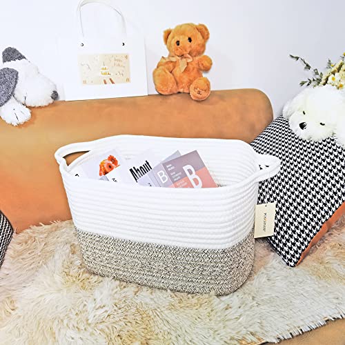 Storage Baskets For Organizing 2 Pack, Cotton Rope Woven Basket, Toy Storage, Gift Baskets Empty, Basket With Handles For Shelves, Decorative Storage Organizer For Living Room, Bathroom, Brown/White. #TOP3