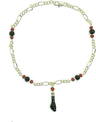 Tobillera con dije de la suerte de ojo malvado de mano negra de 14 quilates GP 10" - Azabache Mal De Ojo Buena Suerte Tobillera Pulsera Para El Pie