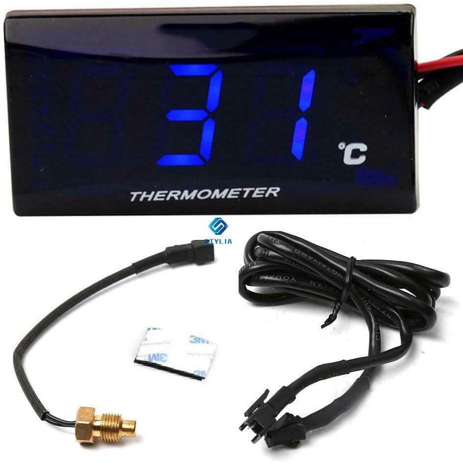 Universal LED Motorcycle Digital Thermometer with Sensor, 0-120℃ Water Temp Temperature Gauge Meter for 12V Racing Motorbike Scooter