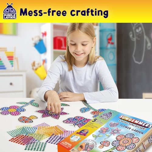 SunGemmers Suncatcher Craft Kits for Kids - Birthday Gifts for 6 Years Old Girls, Stocking Fillers for Kids, Gem Art Diamond Craft Set for Girls Age 5-12, DIY Window Mosaic Art (Flower Garden)