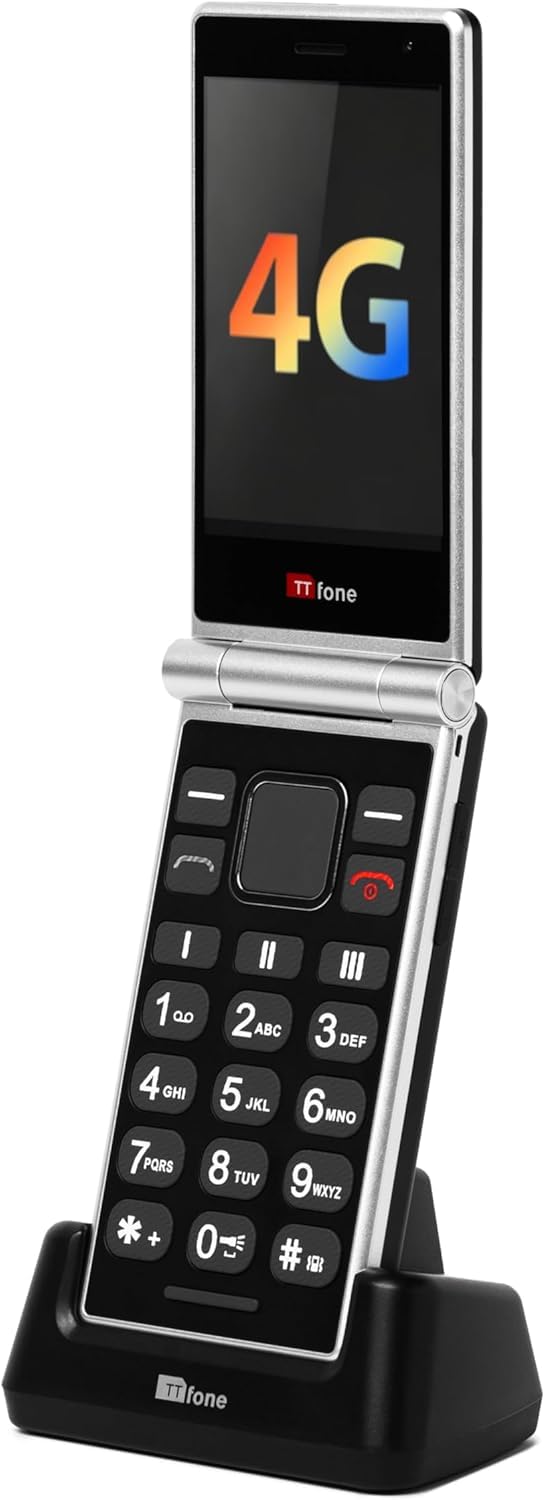 TTfone TT990 4G Klapphandy mit Android 14 (De-Googled), WhatsApp, 3,5" Touchscreen, SOS-Taste, große Tasten, 64GB