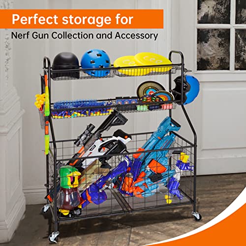 Weyimila Sports Equipment Organizer For Garage, Sports Storage For Garage, Garage Toy Storage, Rolling Basketball Rack, Storage For Nerf Gun, Storage Organization For Outdoor/Indoor, Steel, Black #TOP2