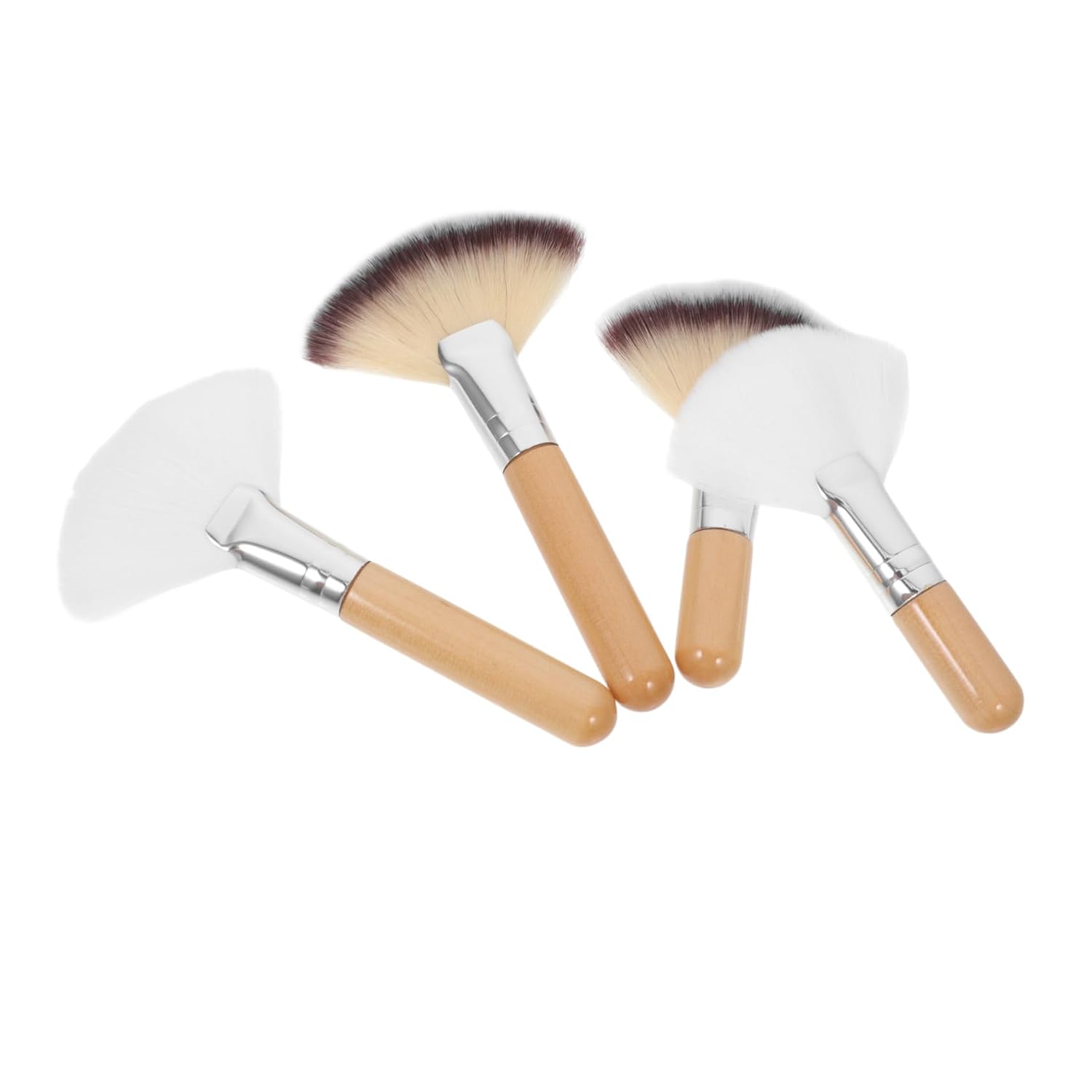 Baluue 4Pcs Premium Nylon Hair Fan Makeup Brushes Soft Bristle Long and Short Handle Face Highlighting Cheekbones Contouring Tools for Women
