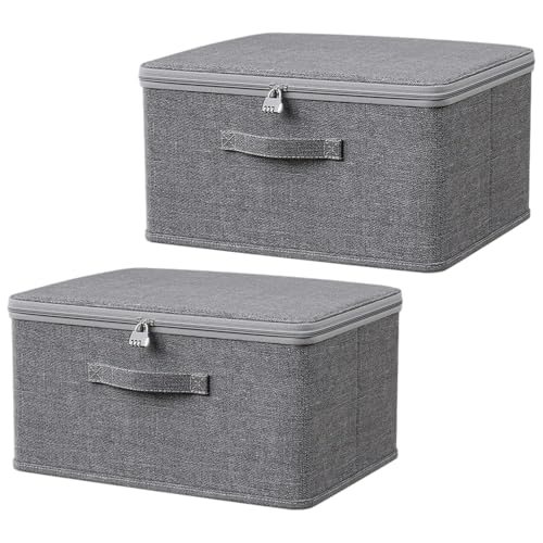 Gobesty Scatola richiudibile, 2 pezzi, con lucchetto a combinazione, cestino portaoggetti con coperchio, scatole pieghevoli con manici, scatola richiudibile per vestiti (40 x 30 x 21 cm)