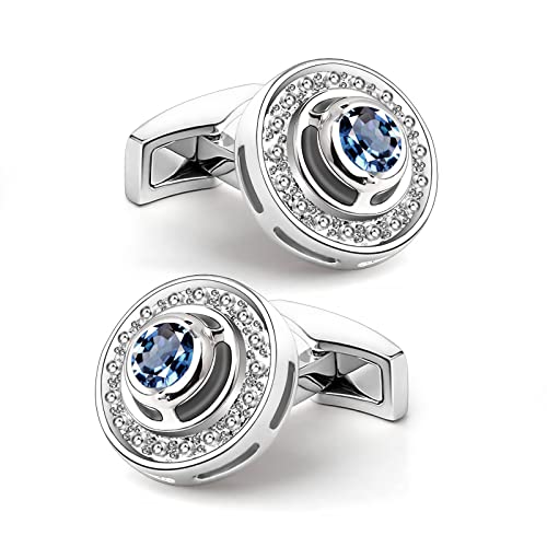 Mr.Van Classic Elegant Cufflinks with Crystal – 16mm Round Vintage Style Men's Dress Accessories for Wedding & Formal Occasions