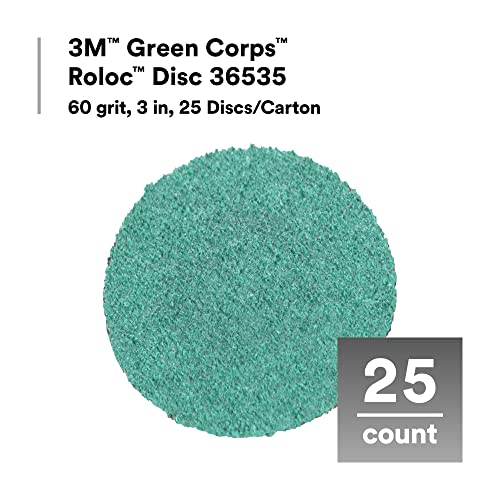 3M Green Corps Roloc Disc 36536, 80+ Grit, 3 In, Pack Of 25 Heavy Duty, Quick Change Discs For Grinding, Coating Removal, Fast Cutting #TOP1