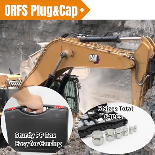 Image of 64 Pcs. O-Ring Face Seal Cap & Plug Assortment Kit, Seal Adapter Set for Hydraulic Hose Tube and Pipe, ORFS Fittings, Galvanized Carbon Steel with Precision Threading, Dash Sizes 4 6 8 10 12 16