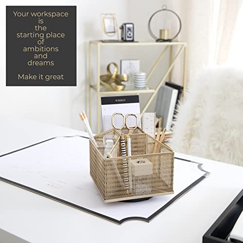 Blu Monaco Gold 360 Degree 7 Compartments Rotating Desk Organizer Supply Organizer – Spinning Pencil Pen Holder - Pencil Caddy – Art Make Up Brush Organizer And Storage #TOP1