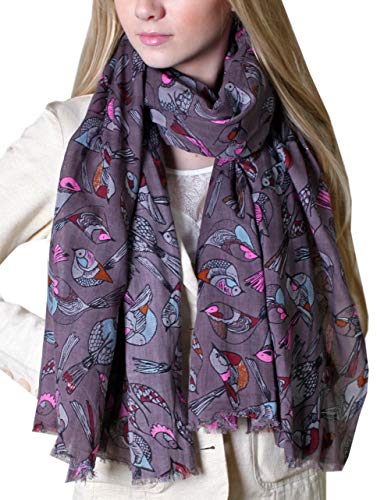 Anika Dali Women's Tweet Bird Print Scarf, Multi color Lightweight Soft Shawl (2 Colors)
