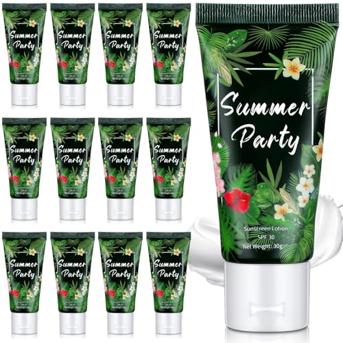 Image of 24 Pcs Mini Sunscreen Bulk for Summer Party Wedding SPF 30 Water Resistant Sunscreen Lotion Bulk 1oz Travel Size for Thank You Gifts Wedding Supplies (Tropical)