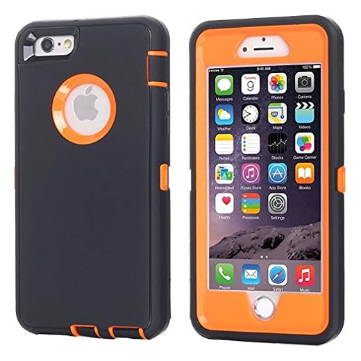 AICase iPhone 6 Case, iPhone 6S Case [Heavy Duty] Built-in Screen Protector Tough 3 in 1 Rugged Shockproof Cover for Apple iPhone 6/6S (Black/Orange)