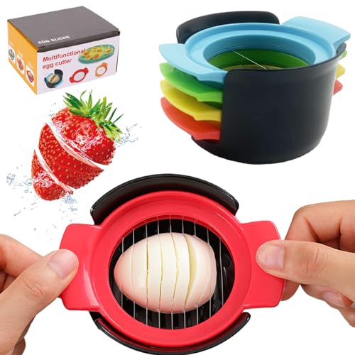 4-in-1 Stainless Steel Egg Slicer for Hard Boiled Eggs, Fruits & More – Effortless Egg Cutter for Salads, Sandwiches, Charcuterie Boards – (Perfect for Strawberries, Bananas, Grapes)