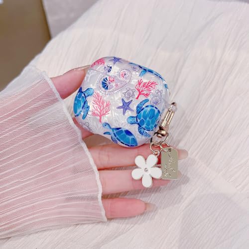 Image of MINSCOSE for Glitter AirPods 4 Case,Cute Shell Pattern Marine Life Design with Floral Keychain,Soft TPU Anti-Drop Shockproof Cover with Cleaner Kit for Women Girls for AirPods 4-Turtle