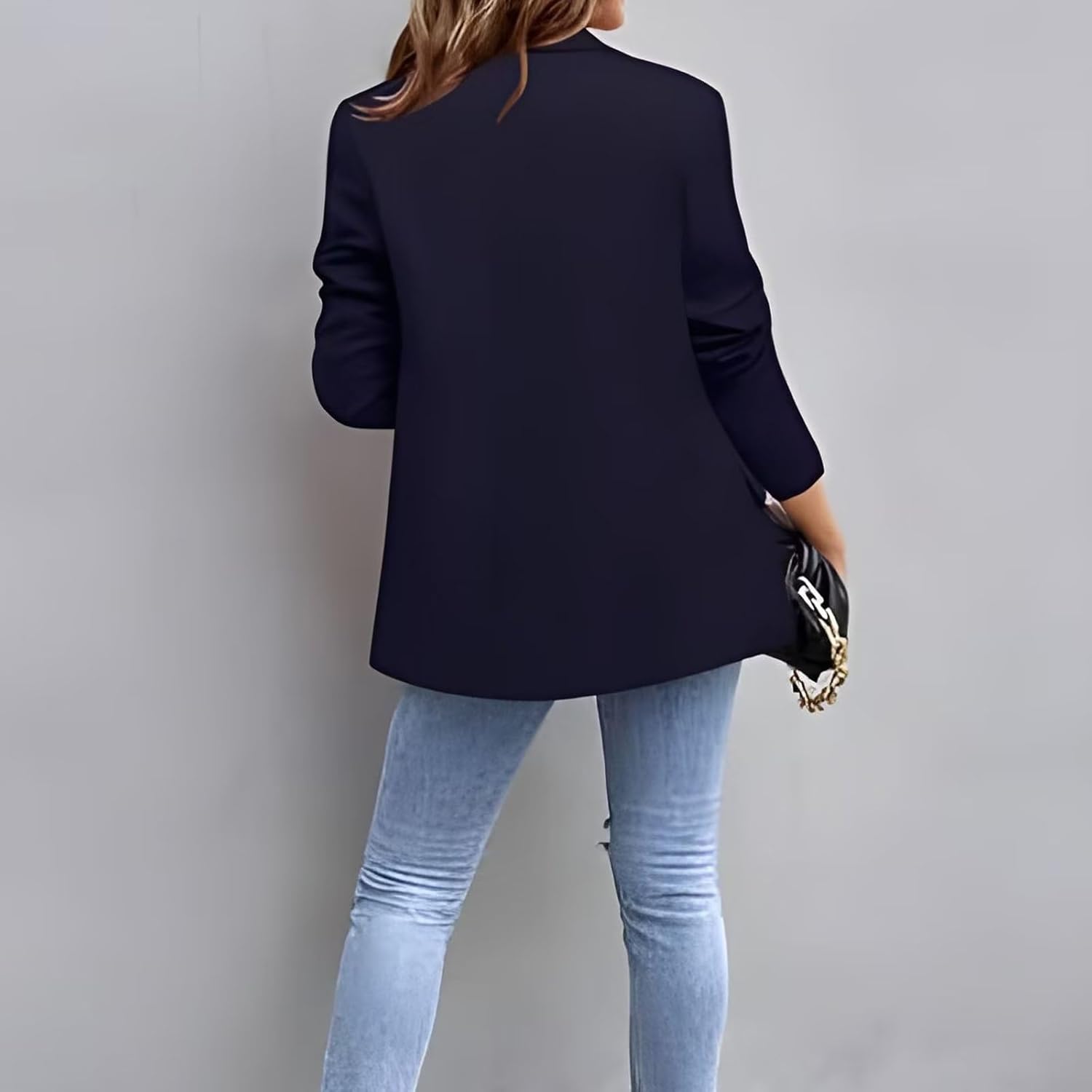 Women's Long Sleeve Blazer One Button Formal Open Front Lapel Collar Work Office Suit Jacket