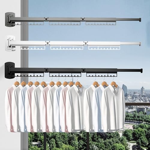 Yuanpgky Space Aluminium Wall Mounted Clothes Drying Rack Retractable Folding Laundry Hanger Heavy Duty Clothesline For Bathroom Balcony Outdoor Use(D grey) - Image 6