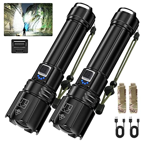 Gohoman Rechargeable Led Flashlights High Lumen - Super Bright 200000 Lumens Flashlight With 5 Modes Zoomable, High Powered Flash Light With Pouch, Powerful Handheld Flashlight For Camping(2-Pack) #TOP23