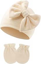 VODAFQS Newborn Baby Hats and Gloves, Baby Beanie Hat and Mittens Soft and Comfortable for Boys and Girls, 0-6 Months (Apricot), khaki, S