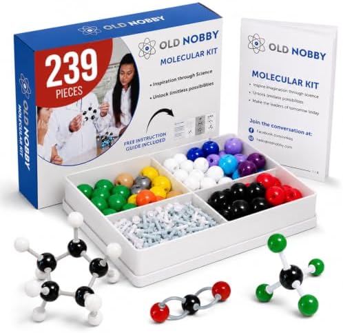 OLD NOBBY Organic Chemistry Model Kit (239 pc) - Molecular Models With Atoms, Bonds, Instructions - STEM Science for Kids, Students, Ochem Teachers, Young Scientists