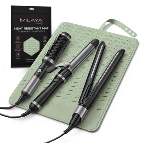Milaya Beauty Large Heat Resistant Mat for Hair Tools – Silicone Curling Iron Holder & Flat Iron Holder – Non-Slip Hot Tool Mat & Vanity Mat – Vanity Accessories for Women, Home, Salon, or Travel