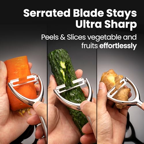 Vegetable Peeler, Premium Stainless Steel Potato Peeler, High Tensile Ultra Sharp Blade Fruit and Food Slicer, Y Shaped with Ergonomic Non-Slip Handle, Dishwasher Safe with 5 Years Warranty by Gourmet Easy - Image 2